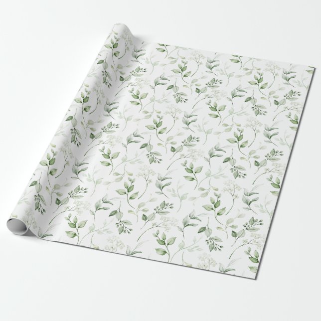 Rustic Watercolor Natural Forest Leaves Pattern Wrapping Paper (Unrolled)