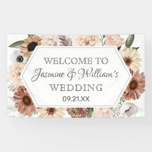 Rustic Watercolor Neutral Boho Floral Wedding  Banner
