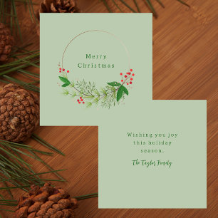 Rustic Watercolor Nordic Christmas Greenery Wreath Card