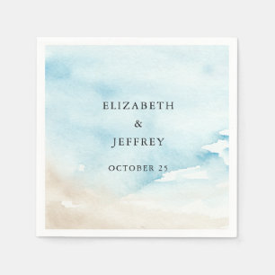 Rustic Watercolor Ocean Sea Summer Beach Wedding Napkin