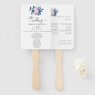 rustic watercolor of a pink & blue floral bouquet hand fan