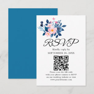 Rustic Watercolor Of A Pink & Blue Floral Bouquet RSVP Card