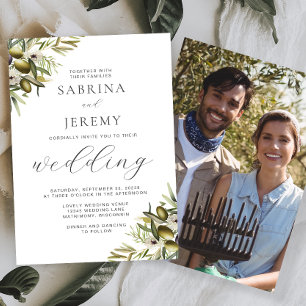 Rustic Watercolor Olive Branch Photo Wedding Invitation