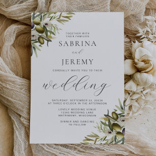 Rustic Watercolor Olive Branch Wedding Invitation