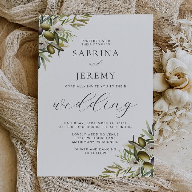 Rustic Watercolor Olive Branch Wedding Invitation (Creator Uploaded)