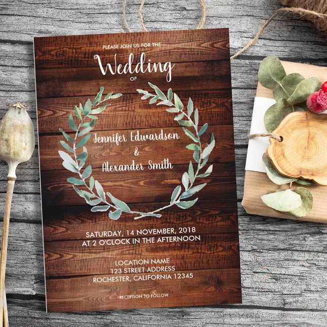 Rustic watercolor olive leaves monogram Wedding Invitation (Creator Uploaded)