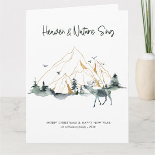 Rustic Watercolor One Photo Woodland Christmas Card