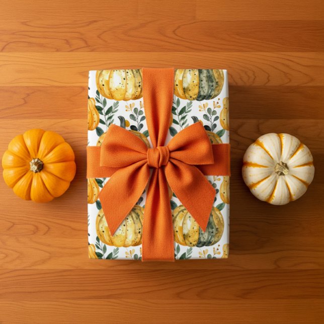 Rustic Watercolor Orange Pumpkin Patch Autumn  Wrapping Paper (pumpkin wrapping paper wrapped gift)
