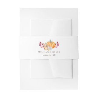 Rustic Watercolor Orange Pumpkins Fall Wedding Invitation Belly Band