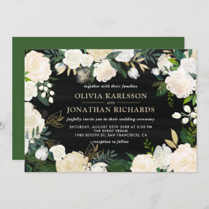 Rustic Watercolor Pale Peonies Gold Accent Wedding Invitation