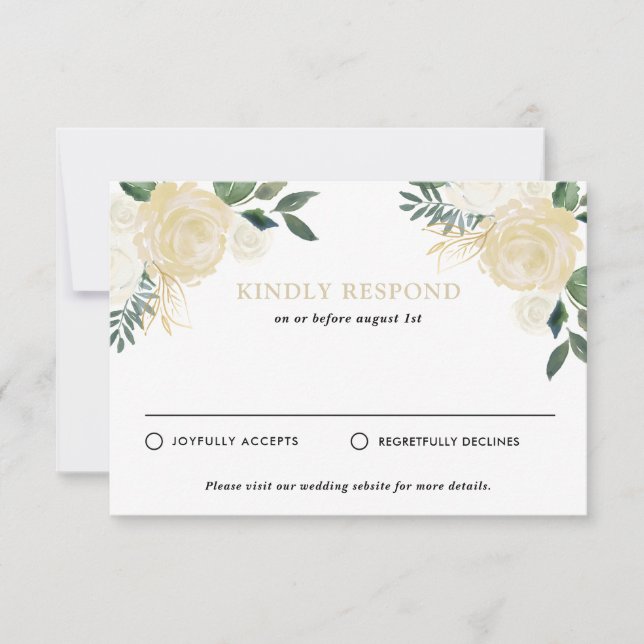 Rustic Watercolor Pale Peonies Wedding RSVP (Front)