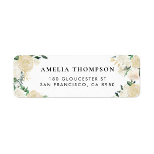 Rustic Watercolor Pale Peonies with Gold Accents Return Address Label