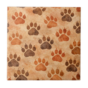 Rustic Watercolor Paw Print Pattern (1) Ceramic Tile