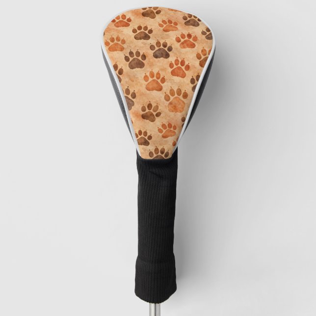 Rustic Watercolor Paw Print Pattern (1) Golf Head Cover (Front)