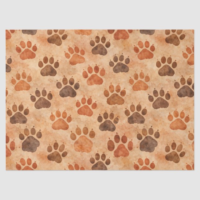 Rustic Watercolor Paw Print Pattern (1) Tissue Paper (Front)