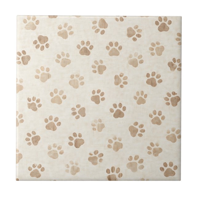 Rustic Watercolor Paw Print Pattern (2) Ceramic Tile (Front)