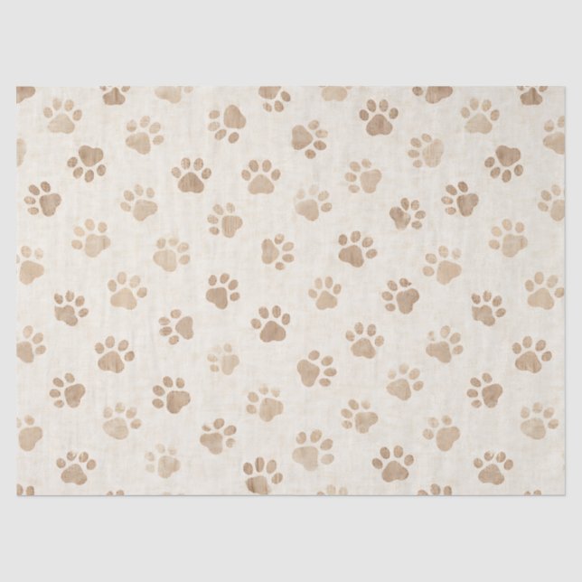 Rustic Watercolor Paw Print Pattern (2) Tissue Paper (Front)