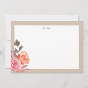 Rustic Watercolor Peonies Kraft Stationery Card