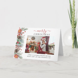 Rustic Watercolor Photo Christmas Holiday Card
