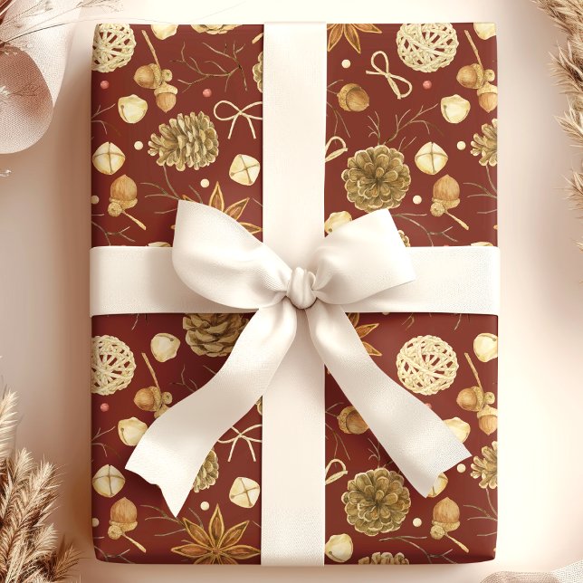 Rustic Watercolor Pine Cone Christmas Wrapping Paper (Creator Uploaded)
