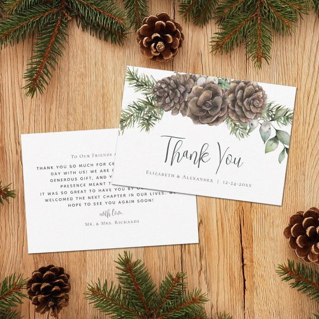 Rustic Watercolor Pine Cone Winter Wedding Thank You Card (Creator Uploaded)