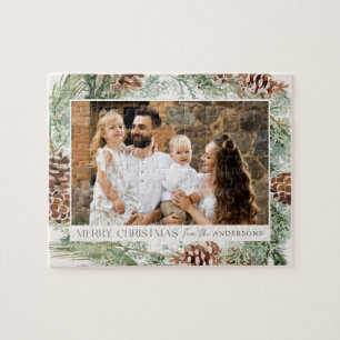 Rustic Watercolor Pine Cone Wreath Photo Jigsaw Puzzle