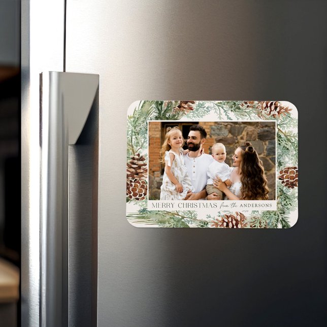 Rustic Watercolor Pine Cone Wreath Photo Magnet (Creator Uploaded)