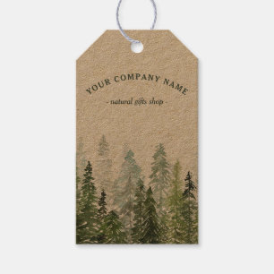 Rustic Watercolor Pine Forest Logo Custom Gift Tags