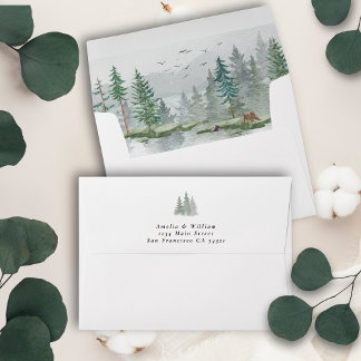 Rustic Watercolor Pine Forest Mountain Envelope