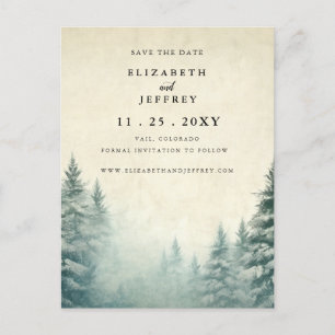 Rustic Watercolor Pine Forest Save The Date Announcement Postcard