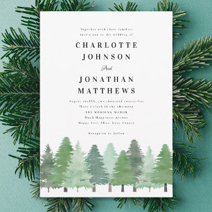 Rustic Watercolor Pine Forest Wedding Invitation