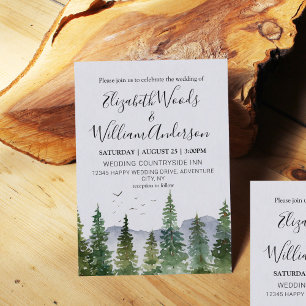 Rustic Watercolor Pine Forest Wedding Invitation