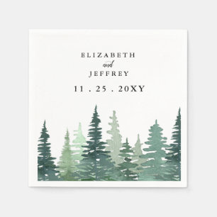 Rustic Watercolor Pine Forest Winter Wedding Napkin