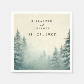 Rustic Watercolor Pine Forest Winter Wedding  Napkin