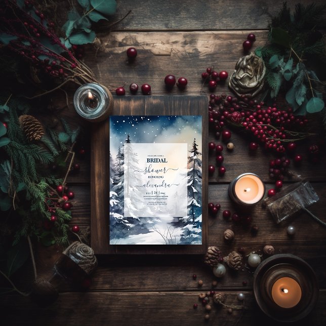 Rustic Watercolor Pine Tree Bridal Invitation (Creator Uploaded)