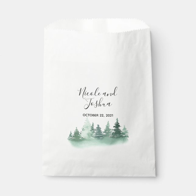 Rustic watercolor pine tree forest wedding favour bag (Front)