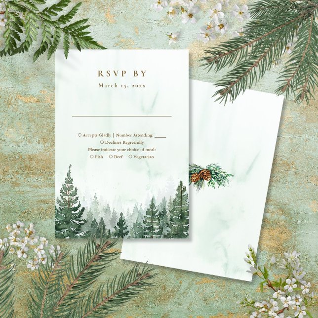 Rustic Watercolor Pine Tree Forest Wedding RSVP Card (Rustic Watercolor Pine Tree Forest Wedding RSVP Card)