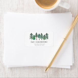 Rustic Watercolor Pine Trees Address Label