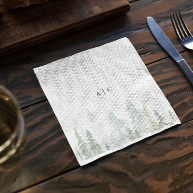 Rustic Watercolor Pine Trees Forest Wedding Napkin (Creator Uploaded)