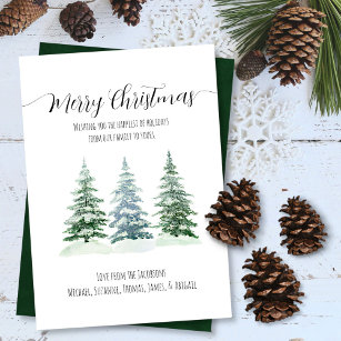 Rustic Watercolor Pine Trees Merry Christmas Holiday Card