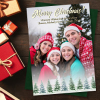 Rustic Watercolor Pine Trees Photo Christmas
