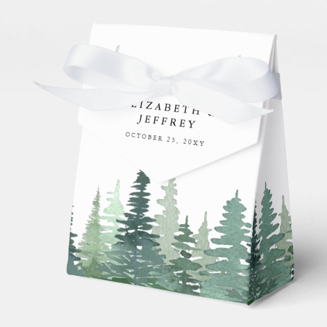 Rustic Watercolor Pine Winter Wedding Favour Box (Front Side)