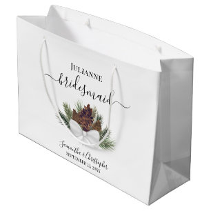 Rustic Watercolor Pinecones Wedding Bridesmaid Large Gift Bag