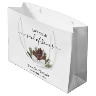 Rustic Watercolor Pinecones Wedding Maid of Honor Large Gift Bag