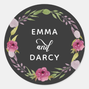 Rustic Watercolor Pink Floral Wedding Classic Round Sticker