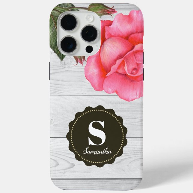 Rustic Watercolor Pink Roses Grey Wood Texture Case-Mate iPhone Case (Back)