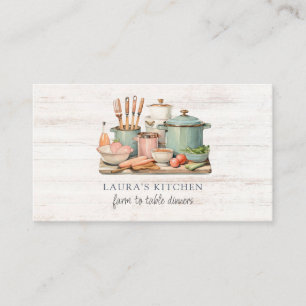 Rustic Watercolor Pots Pans Food Kitchenware Business Card