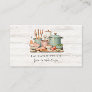 Rustic Watercolor Pots Pans Food Kitchenware Wood  Business Card
