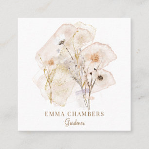 Rustic Watercolor Pressed Flowers Gardener  Square Business Card