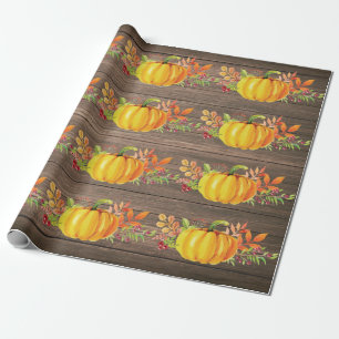 Rustic Watercolor Pumpkin Autumn Fall Wrapping Paper